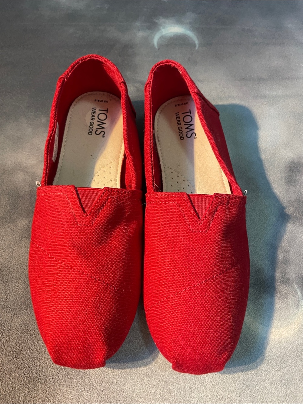 TOMS Red Canvas Slip-On Shoes | 8.5